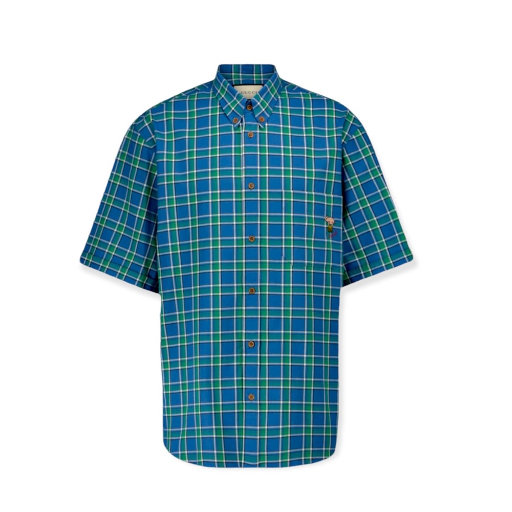 GUCCI Plaid Print Shirt With Emblem Piggy